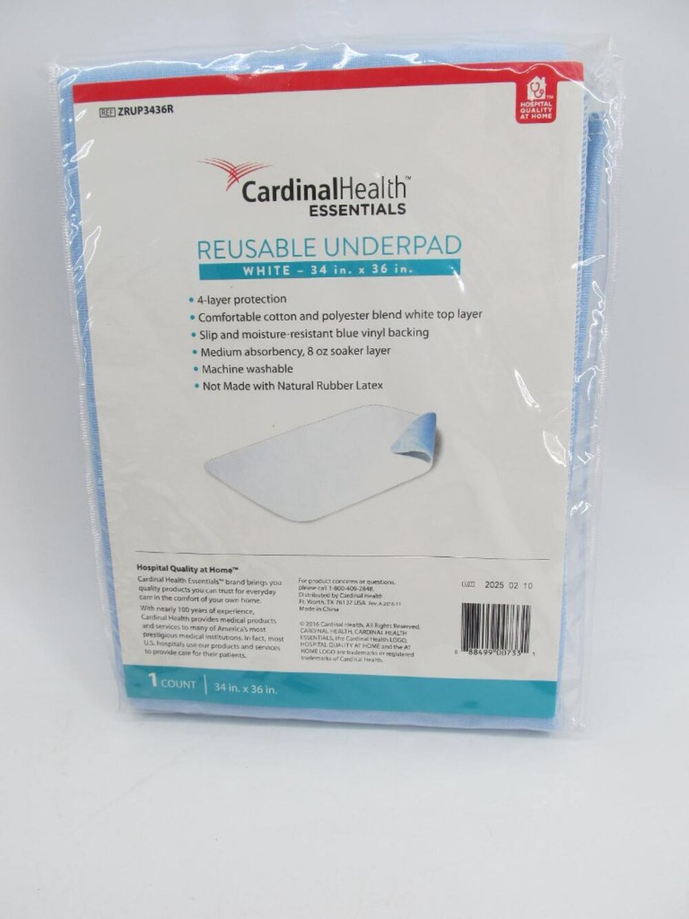 Share Cardinal Health ZRUP3436R Reusable Underpad Bed Pad in White, 34" x 36"